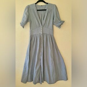 Free People Blue Gauze Button Front Boho Midi Dress Size Small